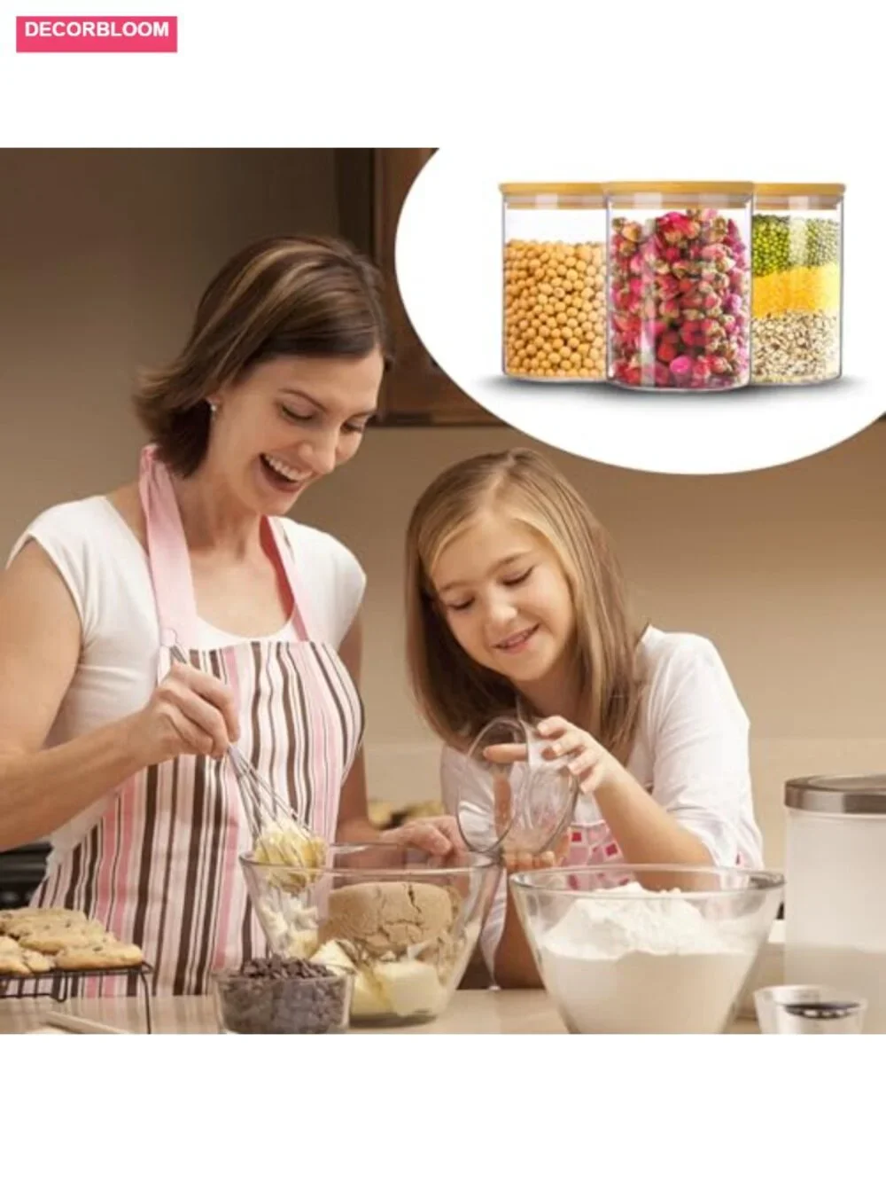 4 Pack Glass Storage Jars with Airtight Bamboo Lids, 27 oz Canisters